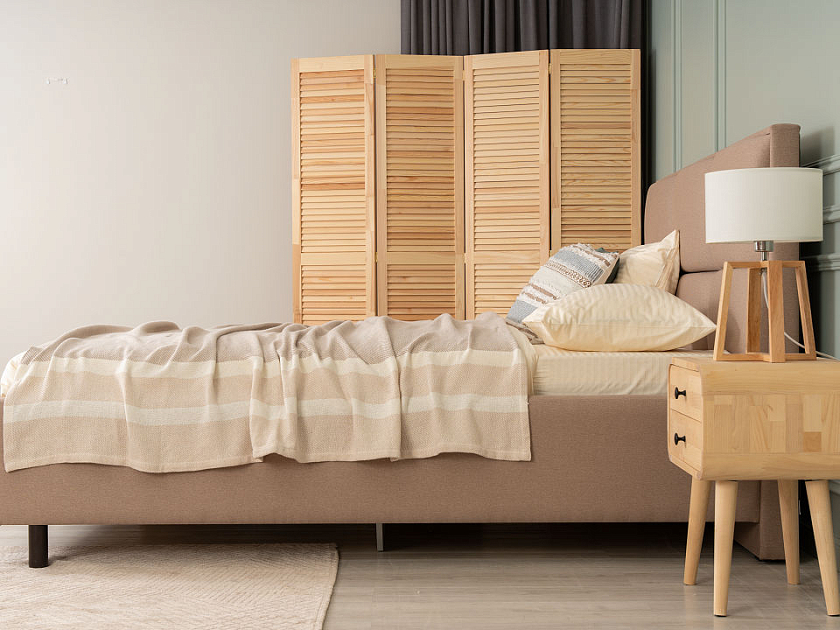 Кровать Malina 160x190 Ткань: Рогожка Тетра Ореховый - Изящная кровать без встроенного основания из массива сосны с мягкими элементами.