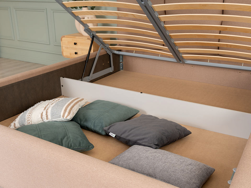 Кровать Malina 160x190 Ткань: Рогожка Тетра Ореховый - Изящная кровать без встроенного основания из массива сосны с мягкими элементами.