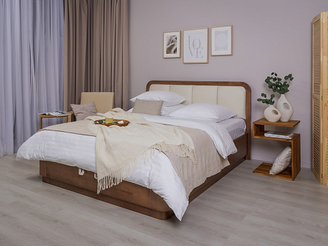 Черная кровать Hemwood с подъемным механизмом - Кровать из натурального массива сосны с мягким изголовьем и бельевым ящиком