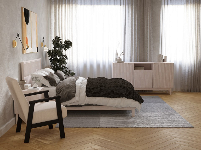 Кровать Tempo 90x200 Массив (бук) Масло-воск Беленый - Кровать из массива с вертикальной фрезеровкой и декоративным обрамлением изголовья