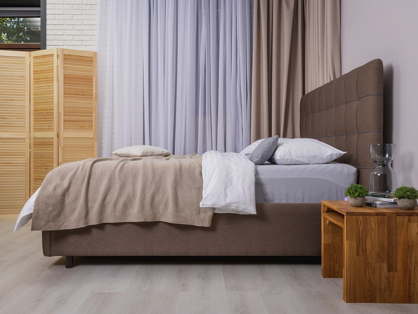 Кровать Leon 200x220 Ткань: Рогожка Тетра графит/Тетра стальной - Современная кровать, украшенная декоративным кантом.