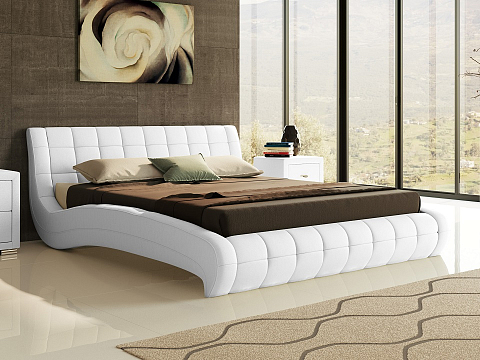 Желтая кровать Nuvola-1 - Кровать футуристичного дизайна из экокожи класса «Люкс».