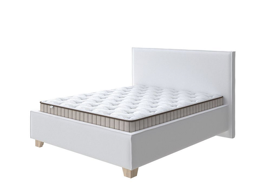 Кровать Hygge Simple 200x200 Ткань: Велюр Teddy Снежный - Мягкая кровать с ножками из массива березы и объемным изголовьем
