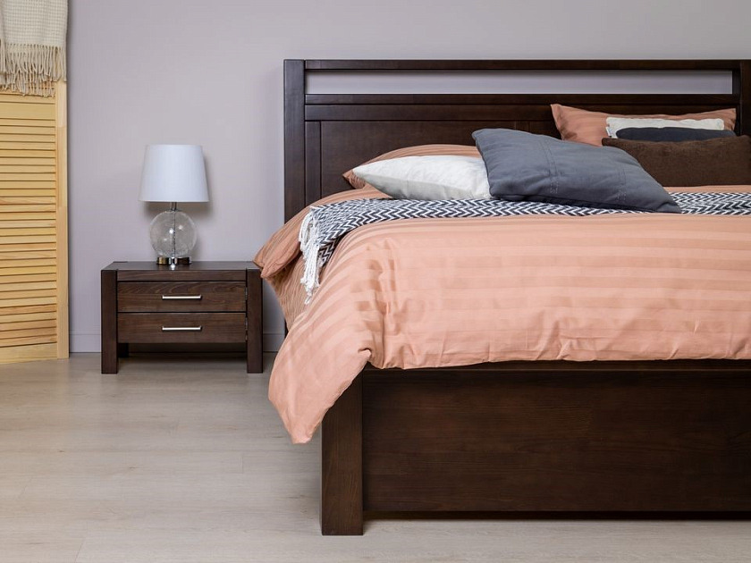 Кровать Fiord 90x200 Массив (сосна) Орех - Кровать из массива с декоративной резкой в изголовье.
