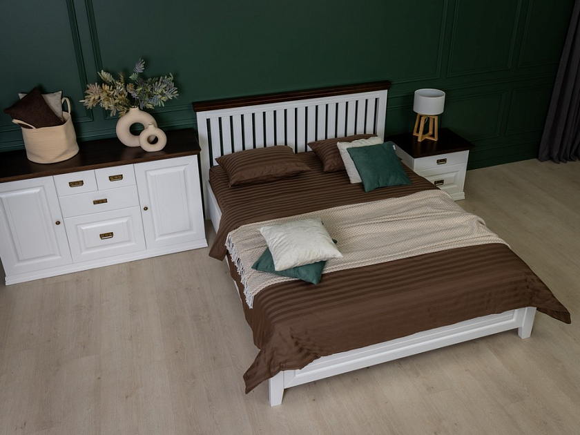 Кровать Olivia 120x190 Массив (сосна) Белая эмаль/Орех - Кровать из массива с контрастной декоративной планкой.