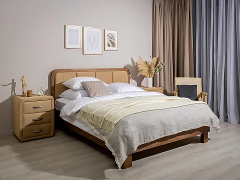 Кровать 140х200 Hemwood - Кровать из натурального массива сосны с мягким изголовьем