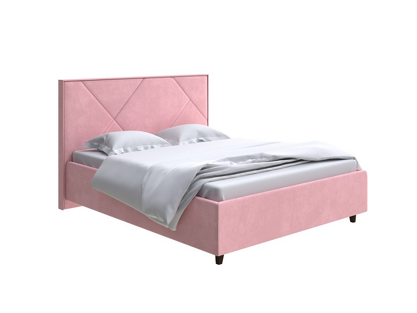 Кровать Tessera Grand 80x190 Ткань: Велюр Casa Жемчужно-розовый - Мягкая кровать с высоким изголовьем и стильными ножками из массива бука