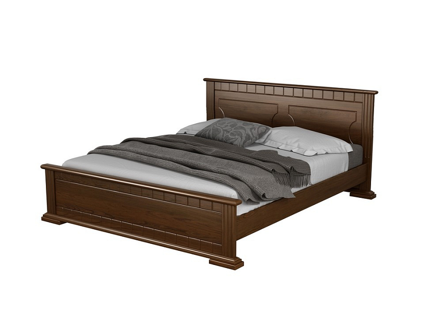 Кровать Milena-М 160x200 Массив (сосна) Орех - Модель из маcсива. Изголовье украшено декоративной резкой.