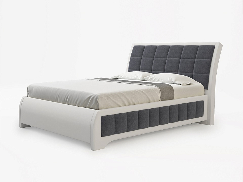 Кровать Foros 160x200 Экокожа/Ткань Белый (TM-14)/Лама Темно-серый - Кровать необычной формы в стиле арт-деко.