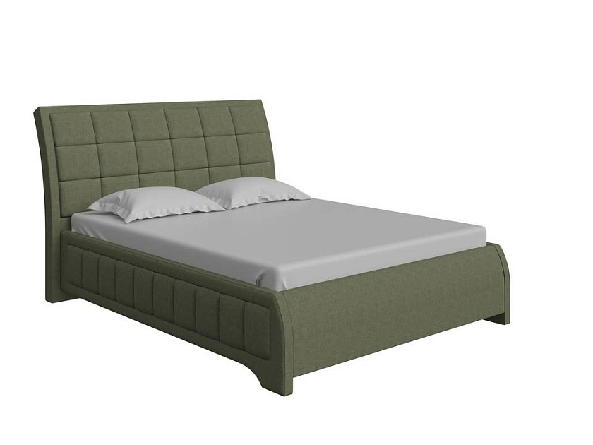 Кровать Foros 200x220 Ткань: Рогожка Тетра Бежевый - Кровать необычной формы в стиле арт-деко.