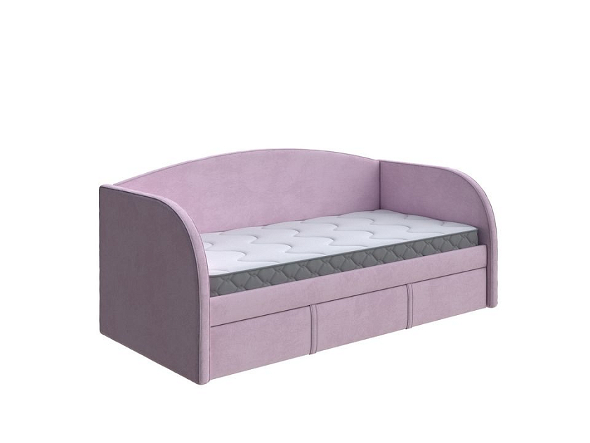 Кровать Hippo-Софа c выкатным ящиком 80x180 Ткань: Велюр Teddy Розовый фламинго - Удобная детская кровать с бельевым ящиком в мягкой обивке