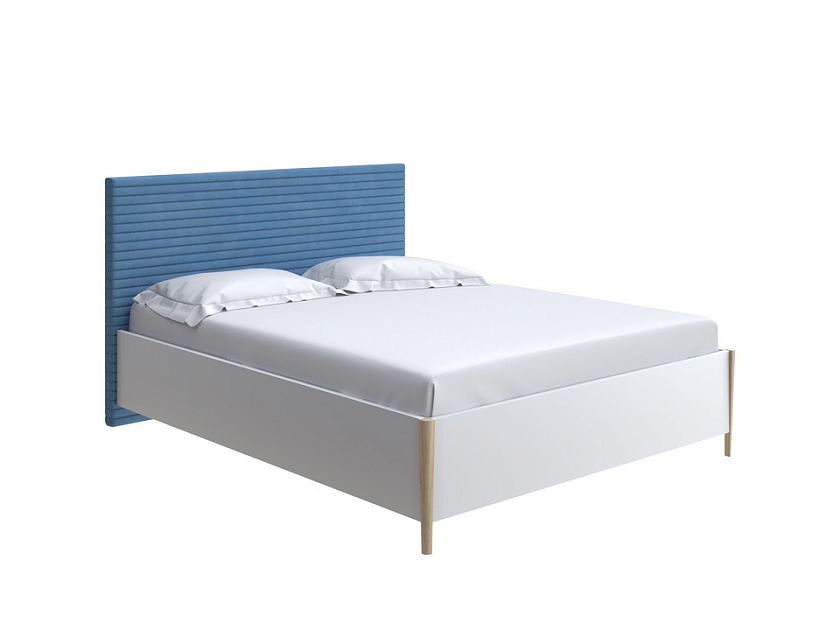 Кровать Rona 90x190  Белый/Тетра Голубой (рогожка) - Классическая кровать с геометрической стежкой изголовья