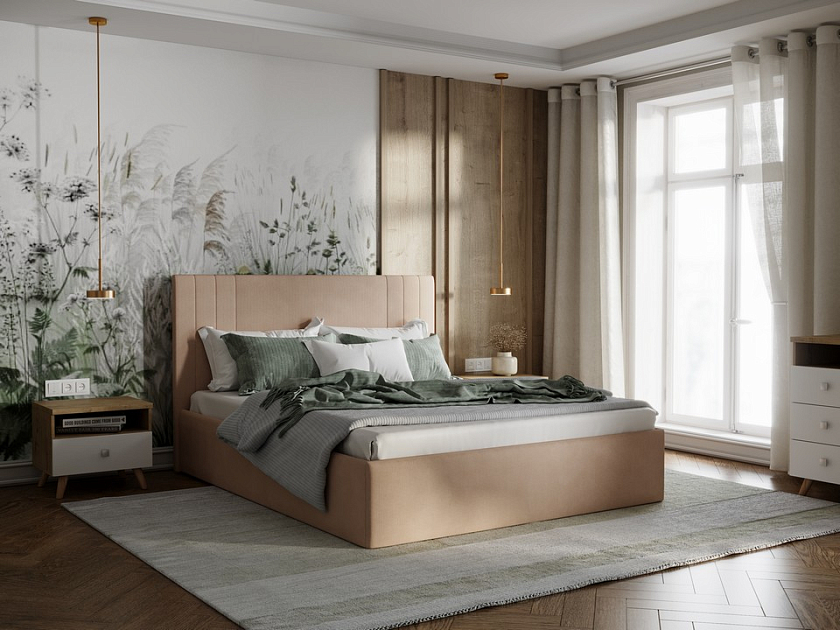 Кровать Liberty 120x190 Ткань: Рогожка Тетра Имбирь - Аккуратная мягкая кровать в обивке из мебельной ткани