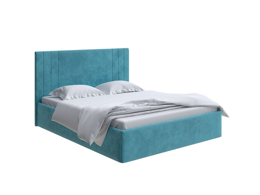 Кровать Liberty 160x200 Ткань: Велюр Лофти Лазурь - Аккуратная мягкая кровать в обивке из мебельной ткани