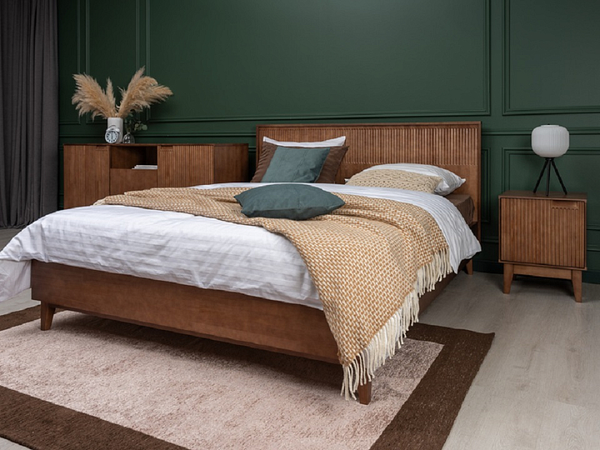 Кровать Tempo 90x190 Массив (сосна) Масло-воск Антик - Кровать из массива с вертикальной фрезеровкой и декоративным обрамлением изголовья