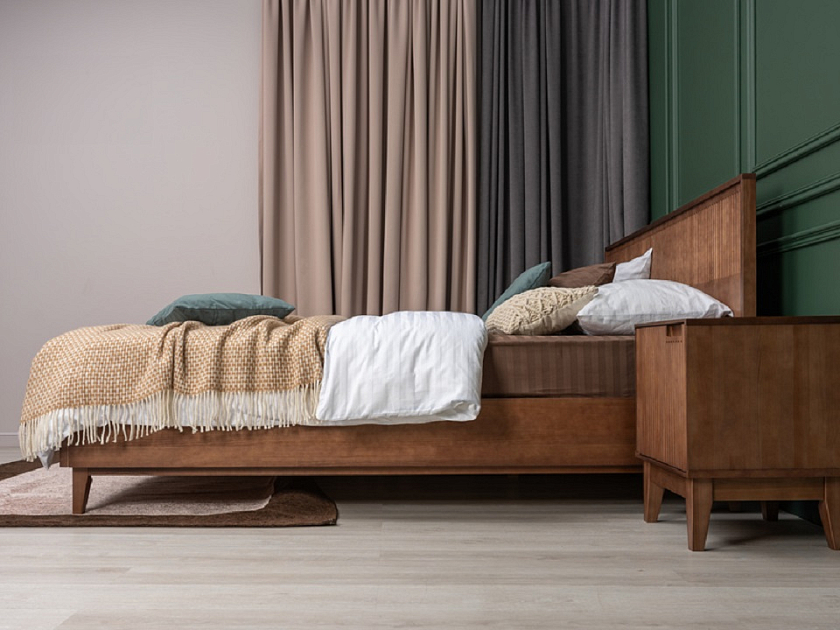 Кровать Tempo 90x200 Массив (сосна) Масло-воск Антик - Кровать из массива с вертикальной фрезеровкой и декоративным обрамлением изголовья