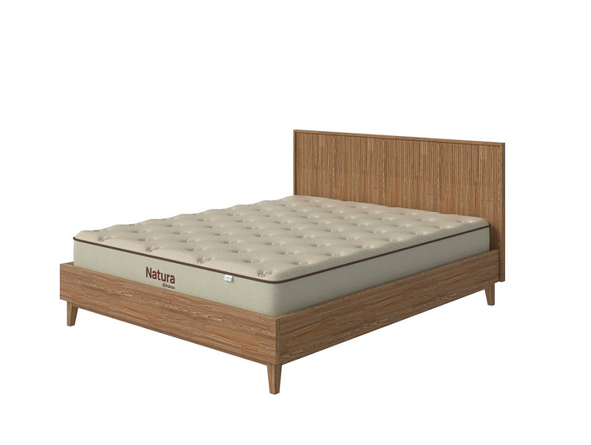 Кровать Tempo 90x200 Массив (сосна) Масло-воск Антик - Кровать из массива с вертикальной фрезеровкой и декоративным обрамлением изголовья