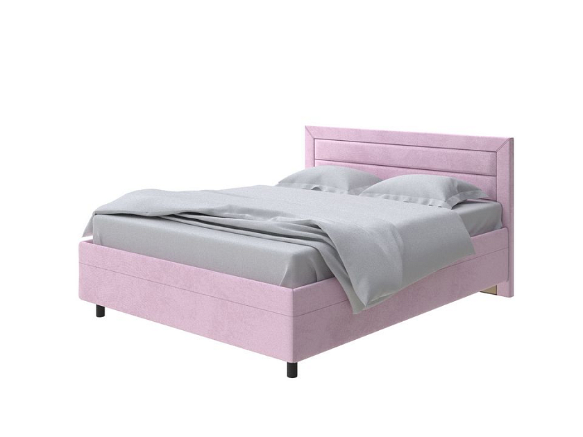 Кровать Next Life 2 80x190 Ткань: Велюр Teddy Розовый фламинго - Cтильная модель в стиле минимализм с горизонтальными строчками