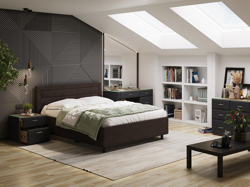 Кровать Next Life 2 160x200 Экокожа Черный с белым - Cтильная модель в стиле минимализм с горизонтальными строчками