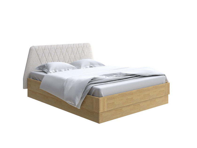 Кровать Lagom Hill Wood с подъемным механизмом 160x200 Ткань/Массив (береза) Levis 12 Лен/Масло-воск Natura (береза) - Кровать со встроенным основанием. 