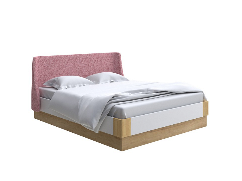Кровать Lagom Side Chips с подъемным механизмом 140x190 ЛДСП+ткань Levis 62 Розовый/ЛДСП Белый Жемчуг/Масло-воск Natura (Береза) - Кровать со встроенным ПМ механизмом. 