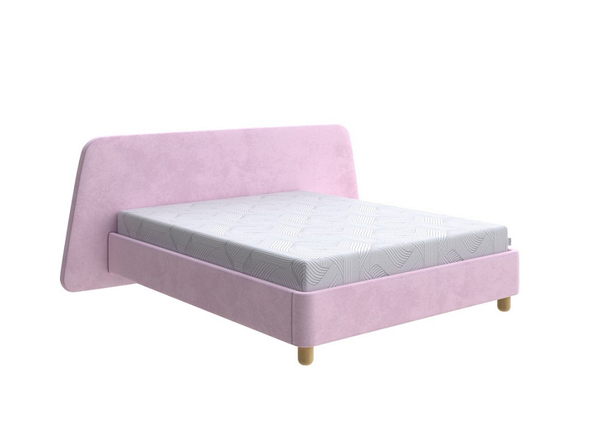 Кровать Sten Berg Right 140x190 Ткань/Массив (береза) Teddy 027 Розовый фламинго/Масло-воск Natura - Мягкая кровать с необычным дизайном изголовья на правую сторону