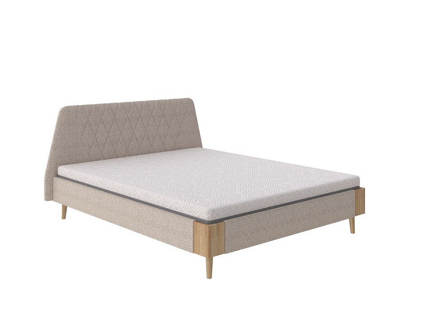 Кровать Lagom Hill Soft 160x200 Ткань/Массив Beatto Миндаль/Масло-воск Natura (бук) - Оригинальная кровать в обивке из мебельной ткани.