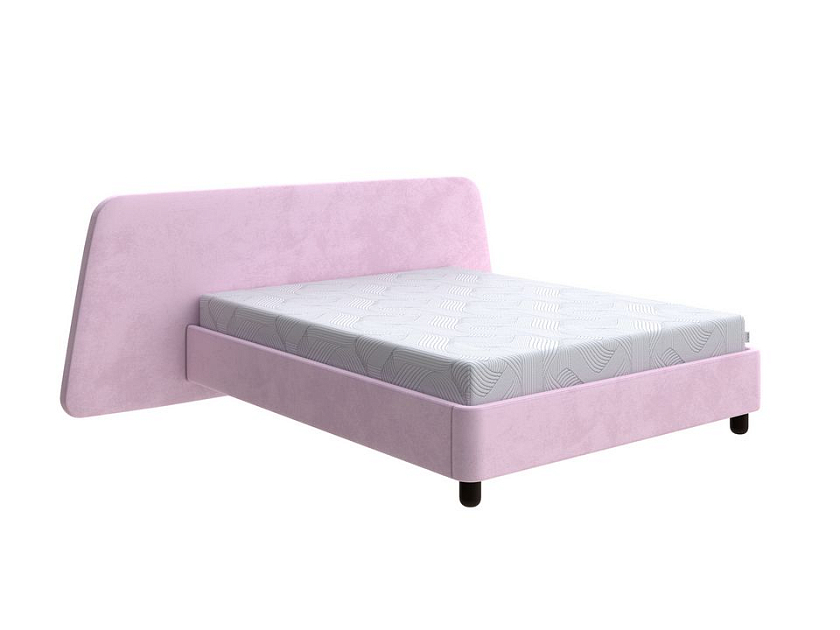 Кровать Sten Berg Left 140x190 Ткань/Массив (береза) Teddy 027 Розовый фламинго/Венге - Мягкая кровать с необычным дизайном изголовья на левую сторону