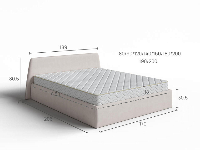 Кровать Binni для основания с ПМ 200x200 Ткань: Рогожка Тетра Графит