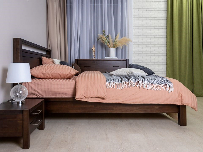 Кровать Fiord 200x190 Массив (сосна) Орех - Кровать из массива с декоративной резкой в изголовье.