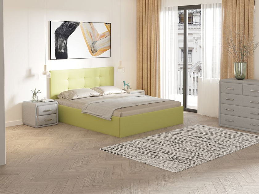 Кровать Forsa 160x200 Ткань: Рогожка Тетра Яблоко - Универсальная кровать с мягким изголовьем, выполненным из рогожки.