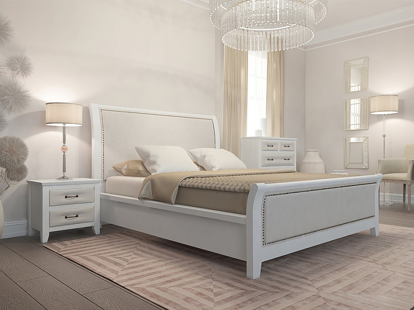 Кровать Dublin 200x220 Ткань/Массив Тетра Молочный/Белая эмаль - Уютная кровать со встроенным основанием из массива сосны с мягкими элементами.