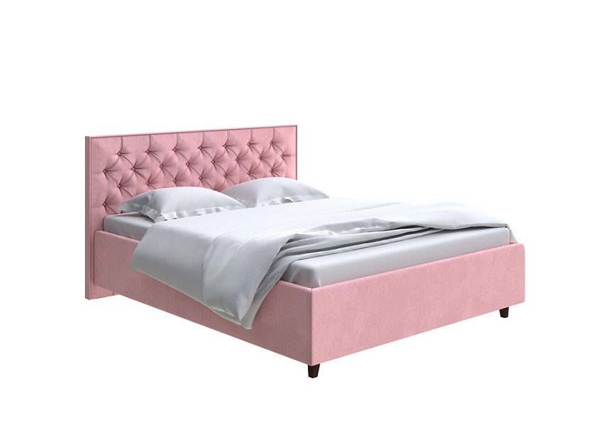 Кровать Teona 80x190 Ткань: Велюр Casa Жемчужно-розовый - Кровать с высоким изголовьем, украшенным благородной каретной пиковкой.