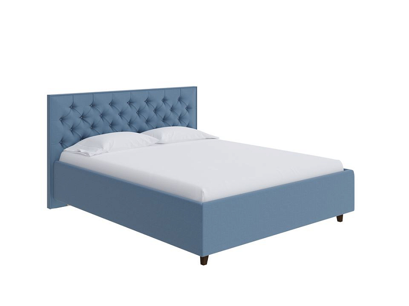 Кровать Teona 180x190 Ткань: Рогожка Тетра Голубой - Кровать с высоким изголовьем, украшенным благородной каретной пиковкой.