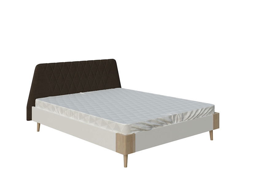 Кровать Lagom Hill Chips 160x200 ЛДСП+ткань Levis 14 Бежевый/ЛДСП Бунратти/Масло-воск Natura (Береза) - Оригинальная кровать без встроенного основания из ЛДСП с мягкими элементами.