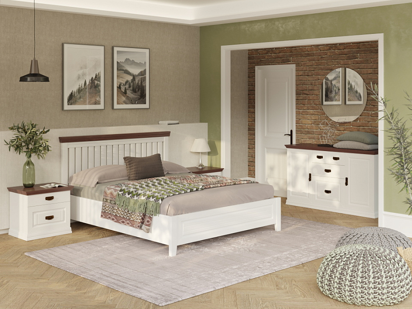 Кровать Olivia 140x200 Массив (сосна) Белая эмаль + Орех - Кровать из массива с контрастной декоративной планкой.