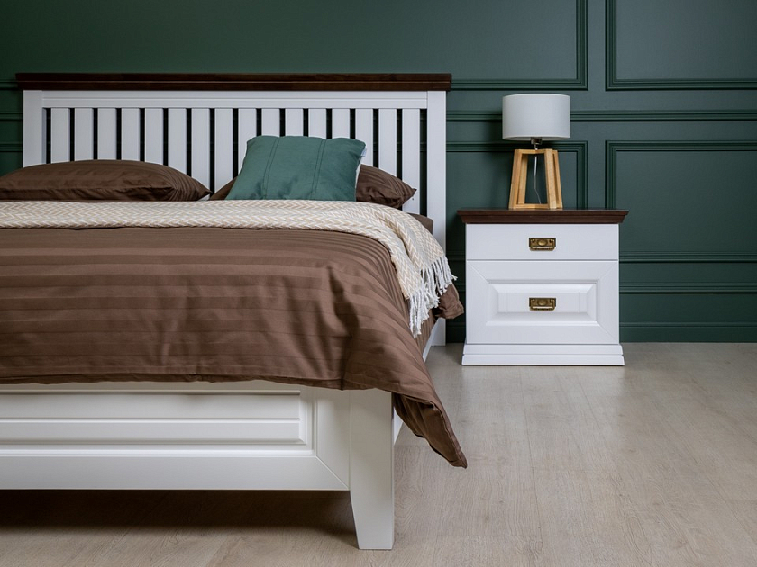 Кровать Olivia 180x190 Массив (сосна) Белая эмаль + Орех - Кровать из массива с контрастной декоративной планкой.
