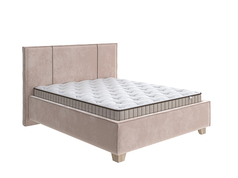 Бежевая кровать Hygge Line - Мягкая кровать с ножками из массива березы и объемным изголовьем