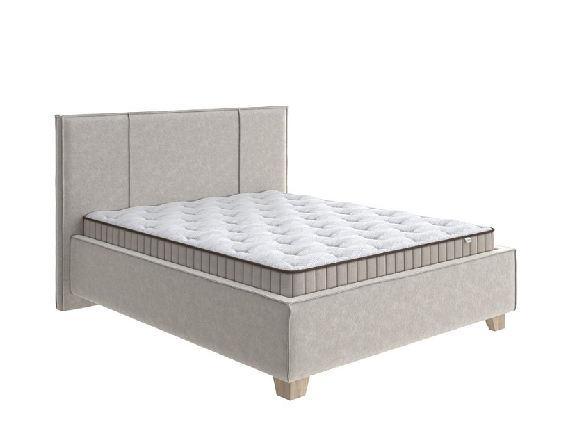 Кровать Hygge Line 160x200 Ткань: Велюр Gratta 1 Шампань - Мягкая кровать с ножками из массива березы и объемным изголовьем