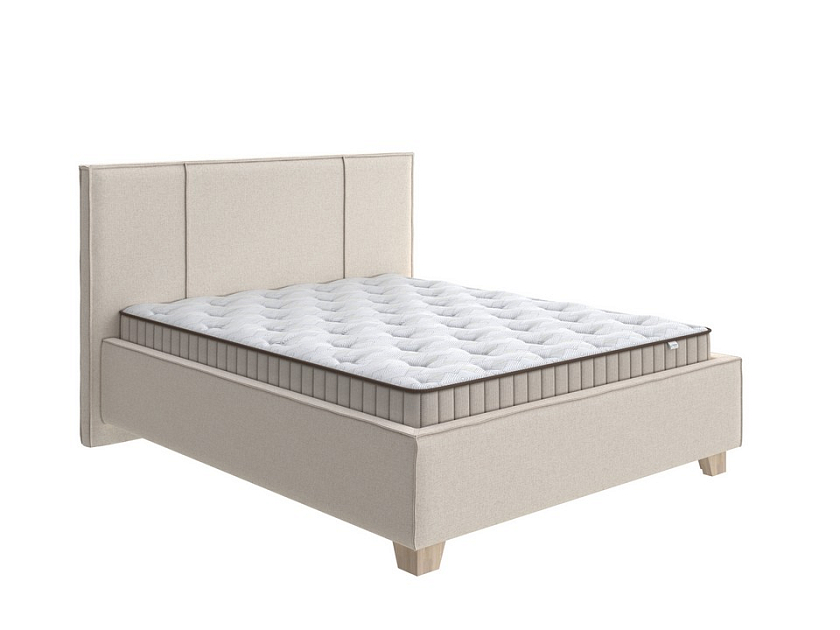 Кровать Hygge Line 90x200 Искусственная шерсть Лама Бежевый - Мягкая кровать с ножками из массива березы и объемным изголовьем