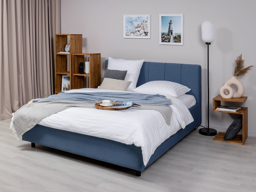 Кровать Nuvola-7 NEW 160x200 Ткань: Рогожка Тетра Имбирь - Современная кровать в стиле минимализм